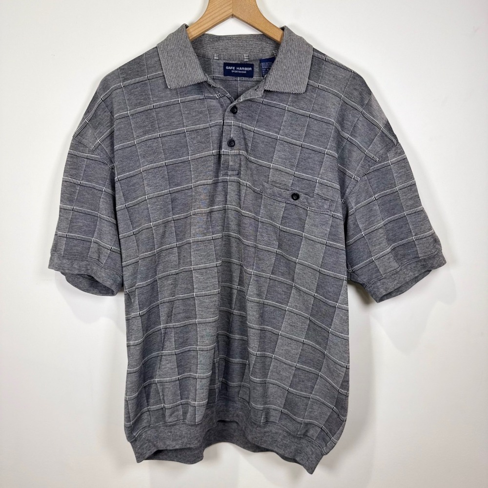 90s Polo Shirt Mens XL Grey Textured Dad style grandpacore Retro preppy vintage